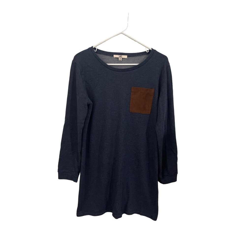 Ya Los Angeles blue brown long sleeved dress with arm patches size Medium